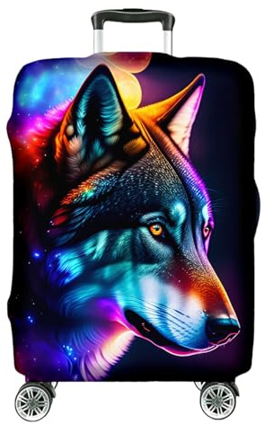 Ferocity Kofferhülle 18-22 Zoll, Reise-Koffer Hülle Abdeckung Elastan, elastisch, waschbar, Kofferschutzhülle, Kofferbezug, Klein S (H45-55 x W34-39 x D20-25 cm) Colorful Wolf [083]