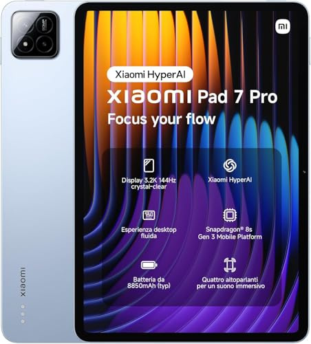 Xiaomi Pad 7 Pro Ai WiFi Versión Global (Sin Llamadas ni Texto) 11.2 pulgadas 3.2K 144Hz 8850mAh Bluetooth 5.4 Cuatro Altavoces Cámara 50 Mp Modelo 24091RPADG (Azul, 512GB + 12GB)