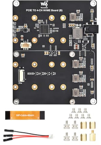 PCIe to 4-Ch NVMe M.2 Adapter Board for Raspberry Pi 5 | 4-Ch SSD Expansion | Boot Support | 7V-24V Power Input | LED Indicators