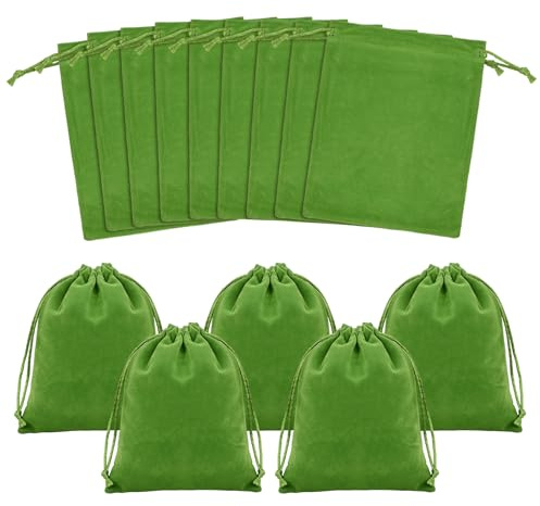 Dokeno 20 Stück Schmuckbeutel, Samtbeutel, Schmuck, Kordel, Geschenk, Bankett, Geschenk, Schmuck, Tasche, Geschenktasche für Geschenke, Partys, Hochzeit, 12 x 15 cm (grün)