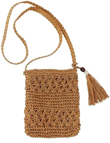 Diyxisk Strohtaschen Damen Retro Strandtasche Damen Stroh Strandtasche mit Quasten Flechttasche Boho Tasche Hohle Freizeit Umhängebeutel, für Damenreisen und Urlaub