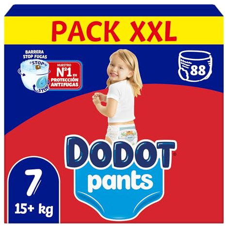 Dodot Bebé Pants Pañales, Talla 7,+15 kg, 88 Pañales, Pañal-Braguita con Ajuste 360° Anti-Fugas