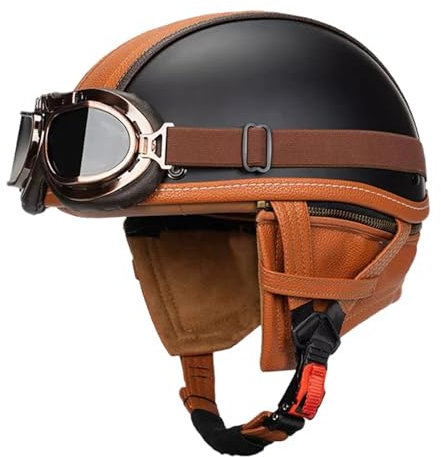 Demi-Casque Moto Jet Casque Moto Casque Bol Vintage avec Lunettes Cruiser Scooter Demi-Casque Ouvert Casque Bol Homologué DOTECE Homme Et Femme Casques Cyclomoteur 2,XXL=63~64CM