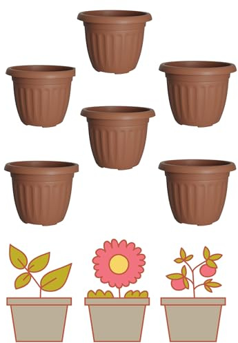 Pack of 6 × 30cm Athens Round Planters – Terracotta Plastic Garden Plant Pots, Classic Ribbed Design, Lightweight & Weather-Resistant, Indoor & Outdoor Use, Approx. 10L Capacity Each (30 × 30 × 22 cm)