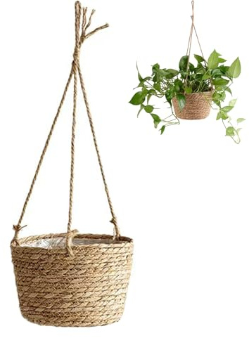 Rcbzzp Tejidas a Mano Cesta Colgante, Maceta Colgante para Plantas, Colgante Cesta De Macetero, Canasta de Plantas Colgantes, para Decoración del Hogar (Marrón)