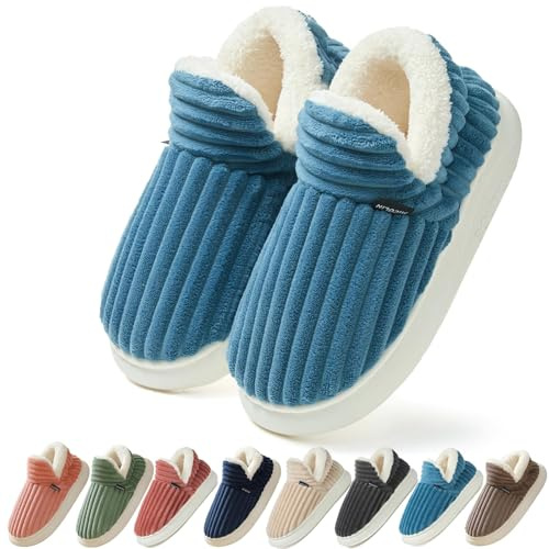 Coswind Chaussons Femme Homme Hiver Chaud Pantoufles Confortable Fermé Mousse Mémoire Antidérapantes l'intérieur et l'extérieur Bleu paon 270