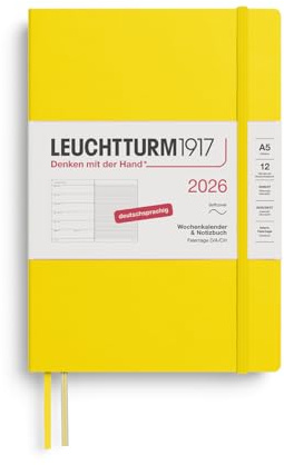 LEUCHTTURM1917 372495 Wochenkalender & Notizbuch Medium (A5) 2026, 12 Monate, Softcover, Zitrone, Deutsch