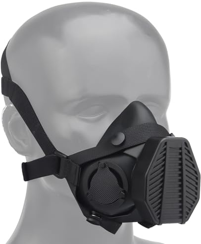 ZFFOZZ Taktisches Atemschutzmasken Halbschirm-Gasmaske mit Austauschbarem Filter für Militär, Jagd, Airsoft, Paintball und CS-Spielausrüstung(Black)