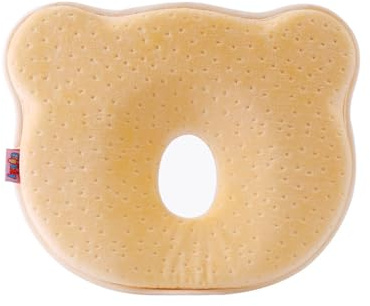 Almohada Oso Ergonómica Viscoelástica Bebé Almohada Cabeza Plana Toalla de Regalo Suave (Amarillo)