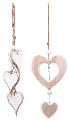 Wooden Heart Decorative Pendants Hanging,2 Pcs Wooden Hearts Ornaments
