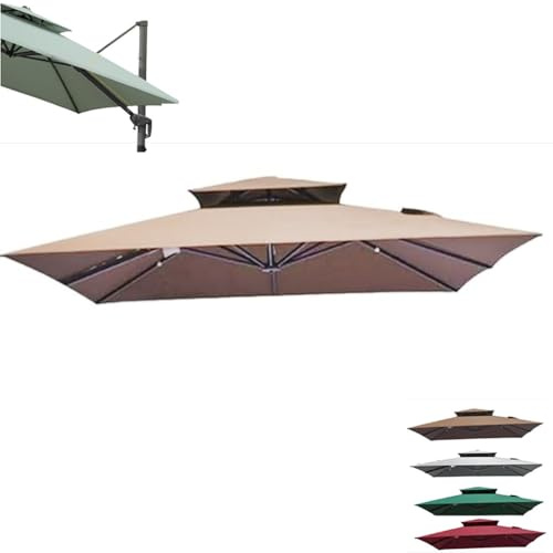 Tela de repuesto de 3 x 4 m para sombrilla compensada, grande, rectangular, para balcón, 8 varillas, impermeable, resistente a los rayos UV, color caqui, 10 x 10 pies, solución de sombra para