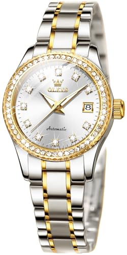 OLEVS Womens Diamond Watches Automatic Self Winding Ladies Wrist Watch Elegant Dress Stainless Steel Waterproof Luminous