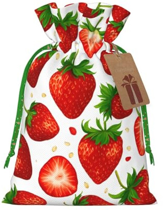 Bolsas de regalo con cordón de Navidad con estampado de fresas, saco festivo de Navidad, fiesta de cumpleaños, embalaje de regalo