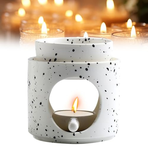 FARYODI Doftlampa för eteriska oljor, doftlampa av keramik med värmeljushållare, aromalampa med ljussked, doftlampa, värmeljus, rökelsestövlar, för doftvax och doftolja (svartvit)