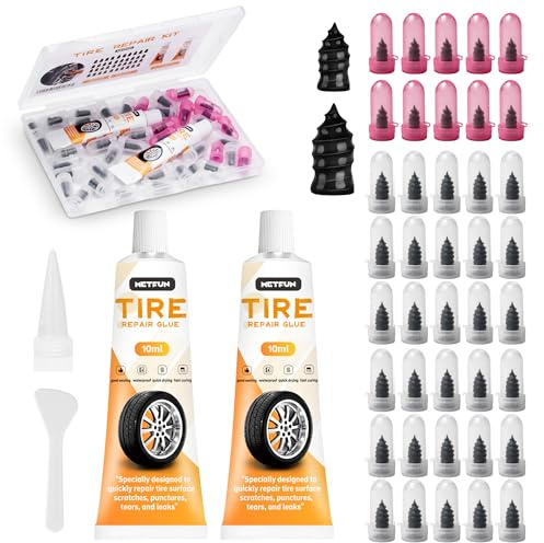 MetFun 40 PCS Quickfix Tyre Repair Screw Kit with 2 Tubes of Sealant Glue | New Fast Tyre Puncture Repair Kit, Tire Repair Rubber Plug Kit for Car Motorcycle Truck ATV Tractor Puncture Repair