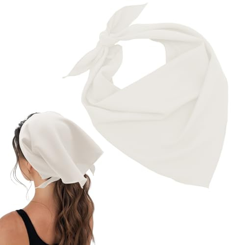 Rzmtaol Bandanas for Women, Solid Color Womens Girls Neck Scarf Triangle Hair Bandana for Shirt Daily Office School (White)