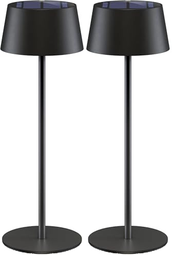 goobay LED Tischleuchte Solar/stufenlos dimmbar mit Touch Steuerung/Kabellose LED Akku Tischlampe für Innen und Außen IP44 / 150lm und 3000K warmweiß, USB-C, Schwarz / 72026 (Packung mit 2)