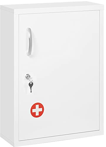 VSOGA Armoire à pharmacie murale verrouillable avec 2 clés - En acier blanc - 40 x 15 x 53,5 cm - Pour salle de bain et cuisine