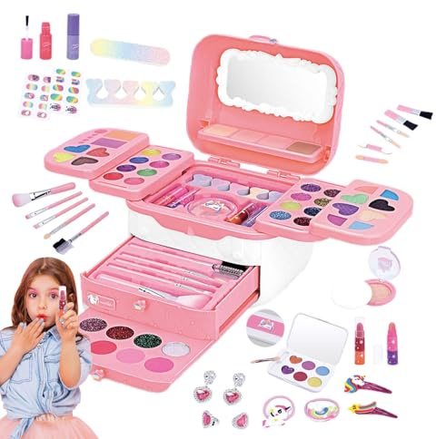 Play Maquillaje,Kit de Maquillaje para niños pequeños | Juguetes cosméticos Reales Lavables para niñas,Juego de Maquillaje para niños con Espejos para cumpleaños, Navidad, Juego de de jugue