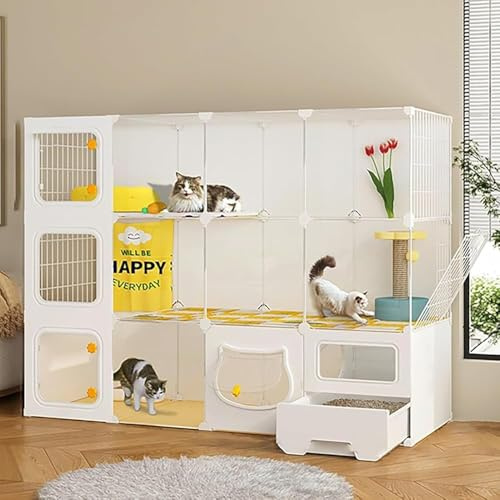 Kattbur för inomhusbruk, flernivås små djurhus med sluten kattlåda, stegåtkomst, stor kapacitet och enkel rengöring design