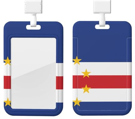 Flag of Cape Verde Id Badge Holder with Lanyard-Vertical Card Protector Clear Abs Hard Shell, Retractable Reel for Work Office