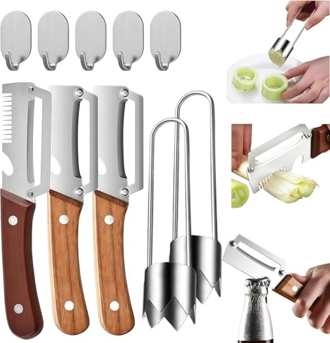 2026 Nuovo Pelapatate Multifunzione,Pelapatate Professionale,Snocciolatore per frutta e verdura,Pelapatate Acciaio Inox Con Manico in Legno E Apribottiglie per Frutta e Verdura da Cucina,10 pezzi