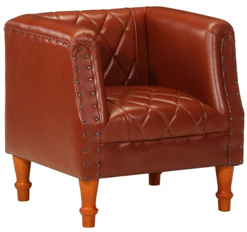 Owoxanthellate Ledersessel Echtleder Braun, Vintage Sessel aus Ziegenleder und Massivholz Mangoholz, Retro Clubsessel Polstersessel für Wohnzimmer und Büro, 60 x 57 x 64 cm