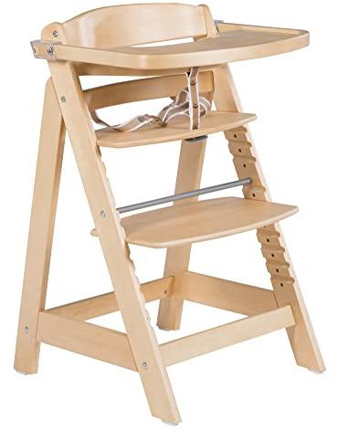 roba Treppenhochstuhl 'Sit Up Click & Fun', Hochstuhl inklusive abnehmbarem Essbrett und Bügel, innovativer Klickverschluss, mitwachsend vom Babyhochstuhl bis zum Jugendstuhl, Holz, natur