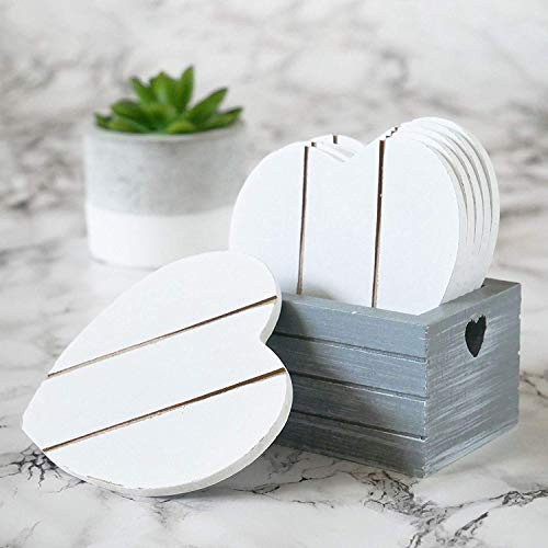 HomeZone Heart Wood Coasters Set of 6 with Holder for Cups, House Warming Gifts, New Home Decorative Wooden Placemats, Christmas Decorations