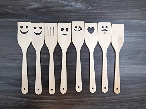 JOWE 8er Set Küchenhelfer Set aus Holz mit Laserschnitt-Motive - Küchenutensilien Set aus Holz