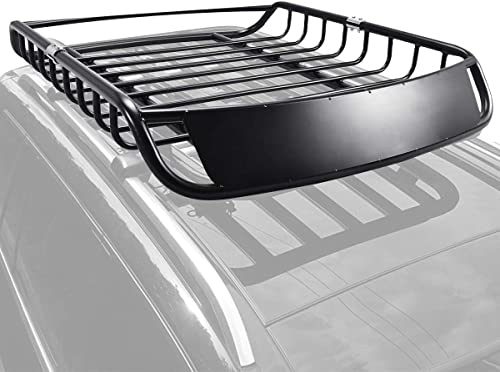 DREAMADE Auto Dachkorb Universal, Dachgepäckträger schwarz, Dachträger, Dach Gepäckträger, Gepäckkorb aus Stahl, Autodach Gepäckträger Regal, Schwarz