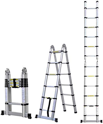 COOCHEER 5m Escalera Telescópica, Escalera Plegable Aluminio,16 Escalones Antideslizantes, Carga Máxima: 150 kg