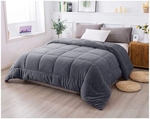KASENTEX Super Ultra Soft Luxury Plush Sherpa Comforter, Cozy Reversible Fleece - Goose Down Alternative Fill, Machine Washable Bedding, Excalibur Grey, King Size