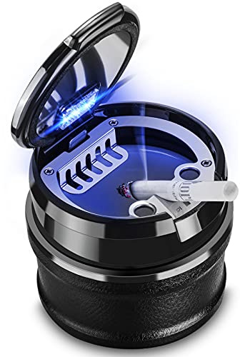 SOLARXIA Car Ashtray with Lid Easy Clean Up Detachable Auto Ashtray LED for Most Car/Air Vent Cup Holder Home Office