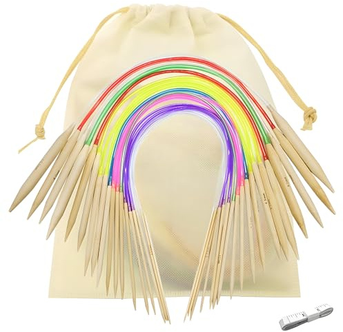 Ferri Maglia Circolari 18 Ferri da Maglia Rotondi di legno di Dimensioni Set Ferri da Maglia a Doppia Punta per Cappelli Guanti Calze Sciarpe (colorato, 40cm)