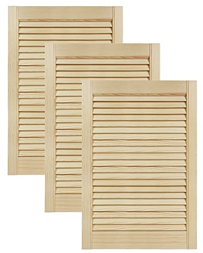 DecoMeister lamelldörrar av trä, massivt trä, lamelldörr, trädörr, skåpdörr med öppna lameller för garderob, möbelfronter, 494 x 720 mm, 3-pack