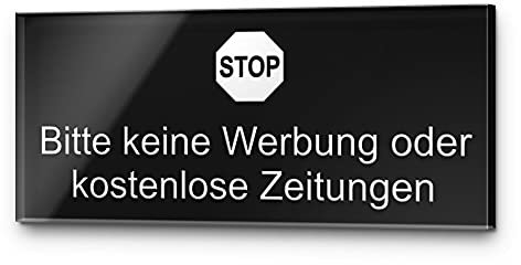 Hinweisschild Keine Werbung und kostenlose Zeitung | Hochwertiges Türschild mit Gravur auf Acryl Glas | Briefkastenschild Werbung verboten - UV-beständig
