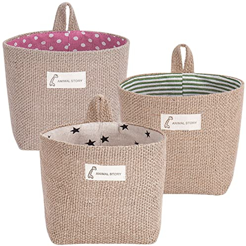 WINSDL Bolsa de almacenamiento de lino de algodón, 3 unidades, para colgar cosméticos, llaves, juguetes, objetos pequeños, almacenamiento de escritorio