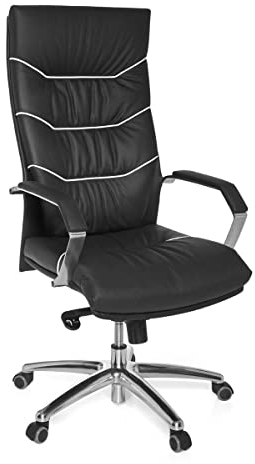 möbelando Bürostuhl in Schwarz aus Echtes Leder - 55x60x126cm (LxBxH)