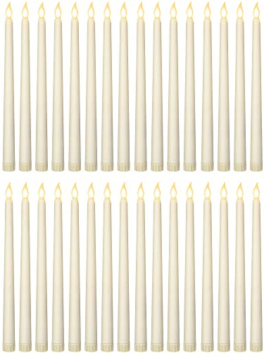Treela 24 Pcs Flameless Taper Candles Battery Operated Bulk Fake Candles Light LED Candle Sticks Flickering Tapered for Easter Wedding Anniversary Decoration(Basic,11 Inch,Ivory)