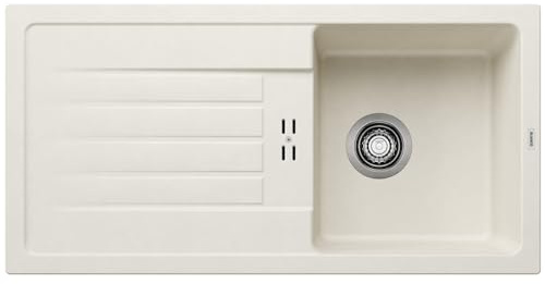 BLANCO FAVUM 45 S Fregadero de cocina de 86 x 43,5 cm, de granito de color blanco suave, tipo de montaje: instalación desde arriba, reversible, para armarios bajos de 45 cm de ancho, lavabo grande, 86