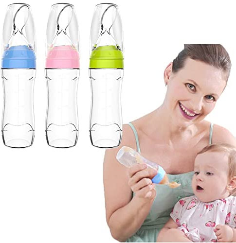 Anoudon 3 cucchiai di pasta di riso, bottiglia di alimentazione per bambini, in silicone, spremere il riso, farina, cucchiaio di alimentazione complementare per bambini