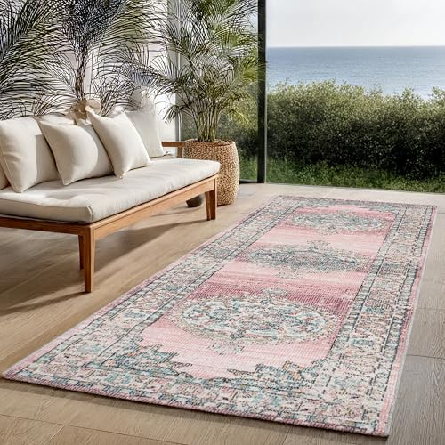 the carpet Palma - Outdoor Teppich wetterfest – Balkon Teppich, Terrasse & Garten – UV-beständig, pflegeleicht, Indoor Outdoor Teppich, Rosa, 80 x 300 cm