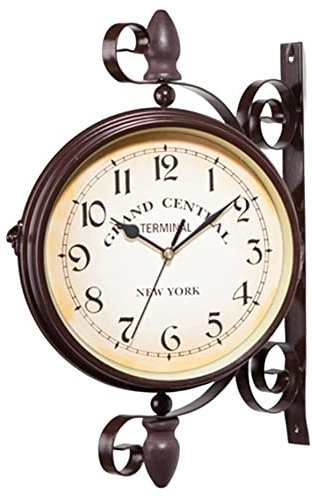 Muzrunq Orologio a doppia faccia vintage orologio retrò orologio da parete a parete montato orologio da giardino per decorazioni per la casa (nessuna batteria)