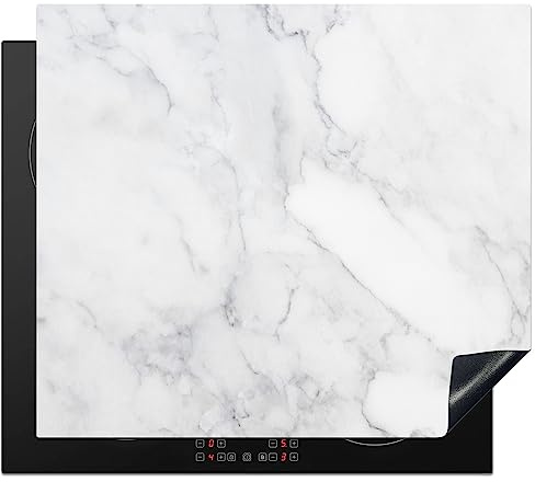 KitchenYeah© Cubre Vitrocerámica | 59x52 cm - Protector Vitroceramica Induccion - Tapa - de Mármol - Blanco - Gris - Lujo