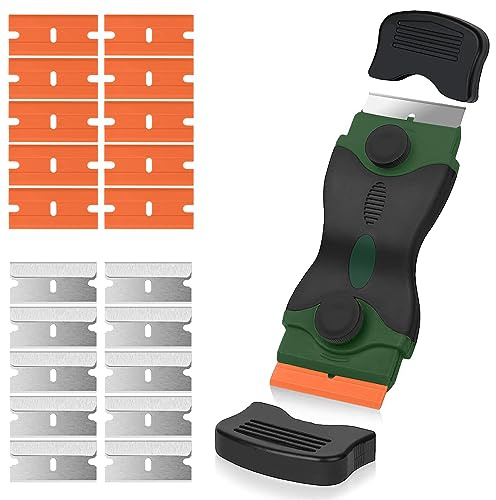 Flintronic Rascador, Rasqueta para Vitrocerámica Multiusos, Incluye 20 Cuchillas de Repuesto para Rascar Etiquetas, Adhesivos, Calcomanías, Sellos o Pintura en Vidrio.