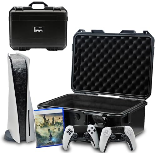 Luck&Link Tasche für PS5,Hard Shell Reisetasche Kompatibel mit PlayStation 5 Konsole, Controllern, PS5 Tragetasche Schaumstoff für Standard und Digital Editions(Black, for PS5 (2020))