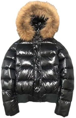 Tdvcpmkk Damen Großer Pelzkragen Parka Kurzer Mantel Winter Locker Warm Elegant Daunenjacke, Schwarz , S