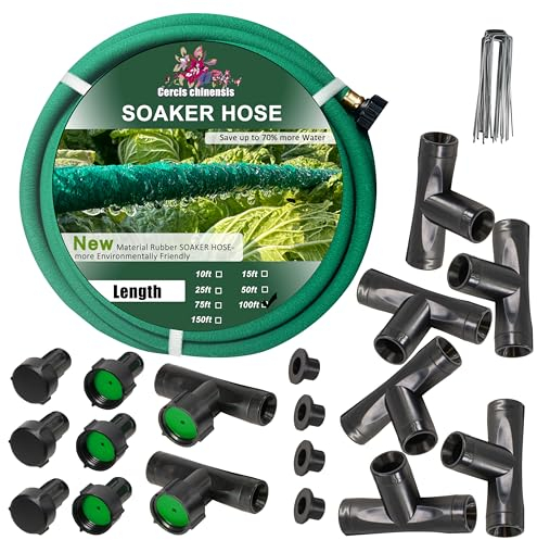 Cercis Chinensis Tropfschlauch-Set, 1,9 cm x 30,5 m, grüner Gummischlauch, wassersparend bis zu 70 %, langlebiger, flexibler Tropfschlauch zur Bewässerung von Terrasse, Rasen, Bäumen, Gemüse und