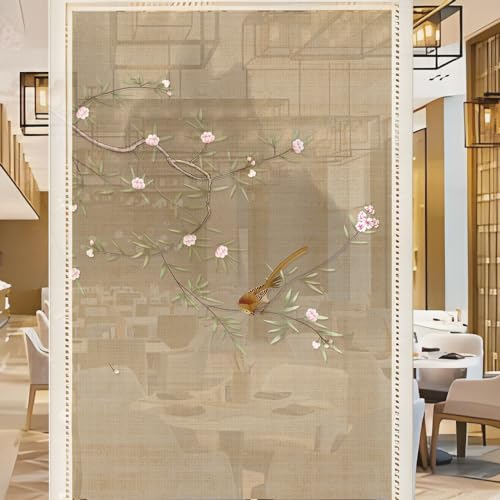 Sichtschutzfolie 3D Fensterfolie Glasdekorfolie PVC für Badezimmer Kinderzimmer Küche,Schlafzimmer Wohnzimmer Esszimmer Büro Hotels Klassenzimmer 44.5x300 cm Klassischer Blumenvogel